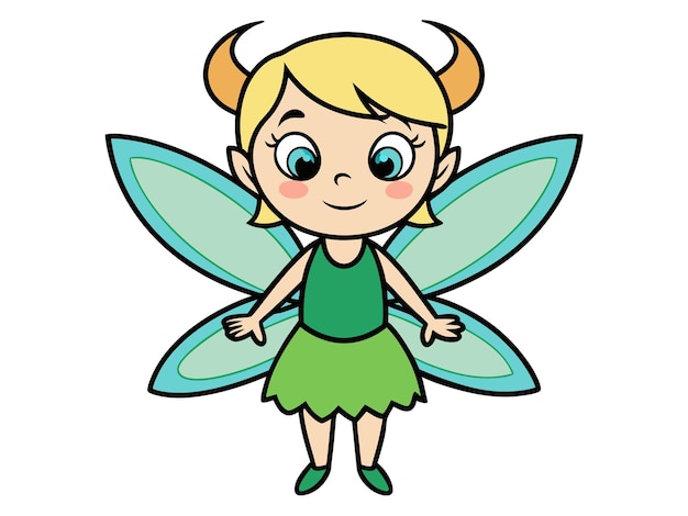 Vector a cartoon image of a little fairy with a green dress and the word devil on it