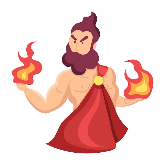 A cartoon image of a man with a beard and a red cape holding fire balls.