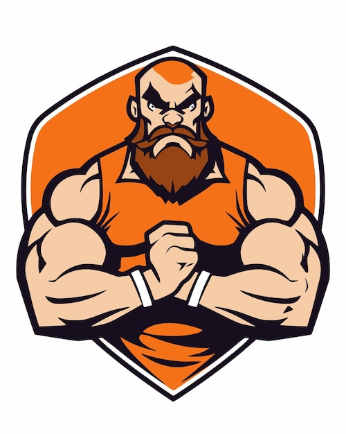 A cartoon image of a muscular man with a beard and mustache.