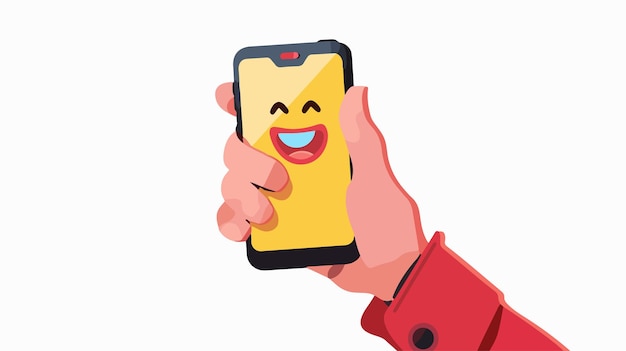 a cartoon image of a person holding a phone with a smiley face on it