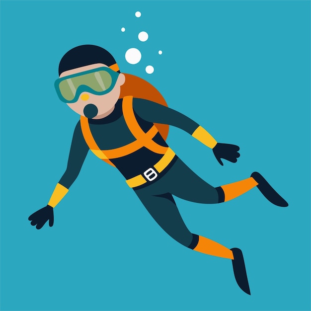 Vector a cartoon image of a person in a scuba suit with goggles on it