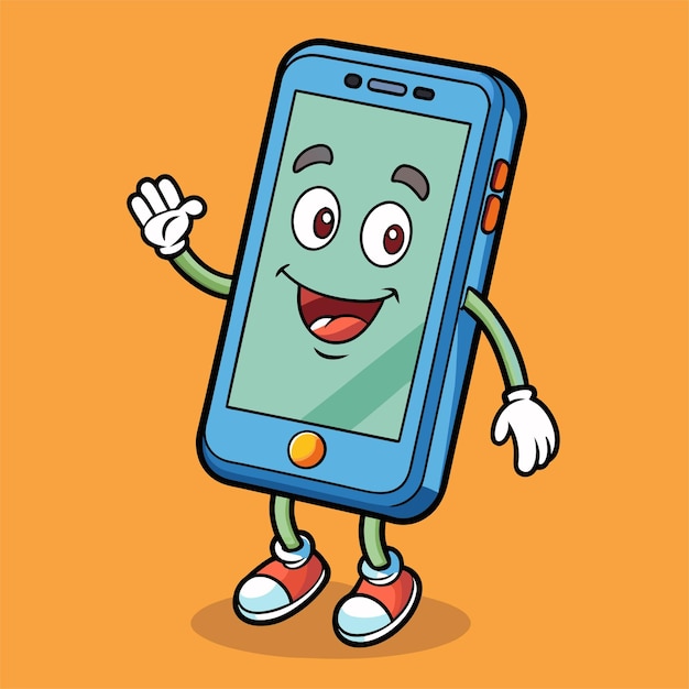 a cartoon image of a phone with a cartoon face on it