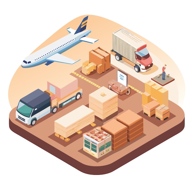 a cartoon image of a plane and boxes with a sign that says quot the delivery truck quot