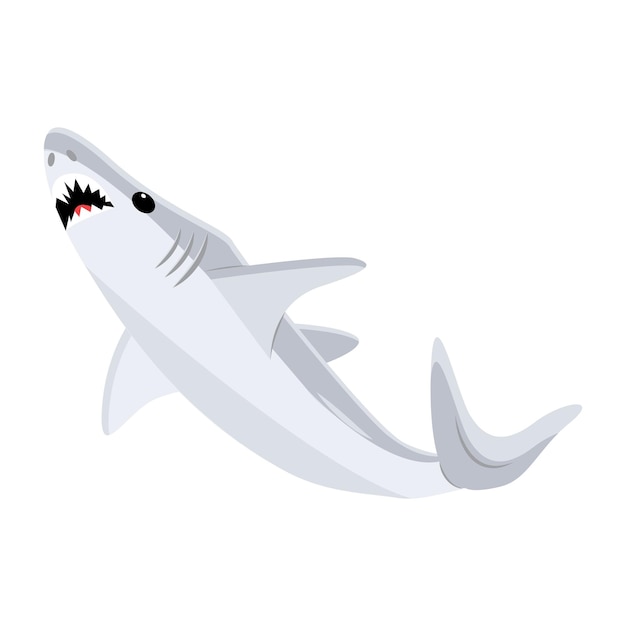 A cartoon image of a shark with a black nose and a green eye.