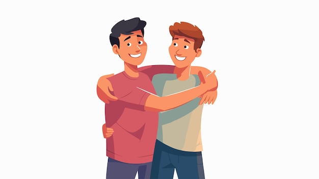 Vector a cartoon image of two men hugging and one has a hug in the other