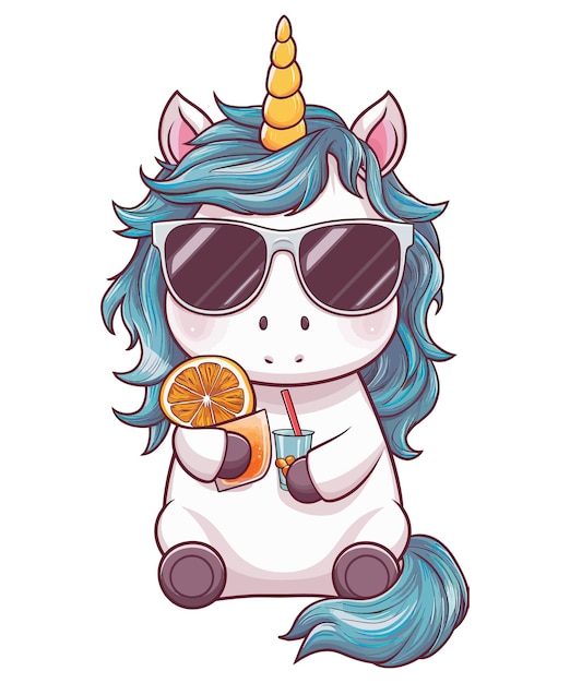 a cartoon image of a unicorn with sunglasses on it and a blue mane