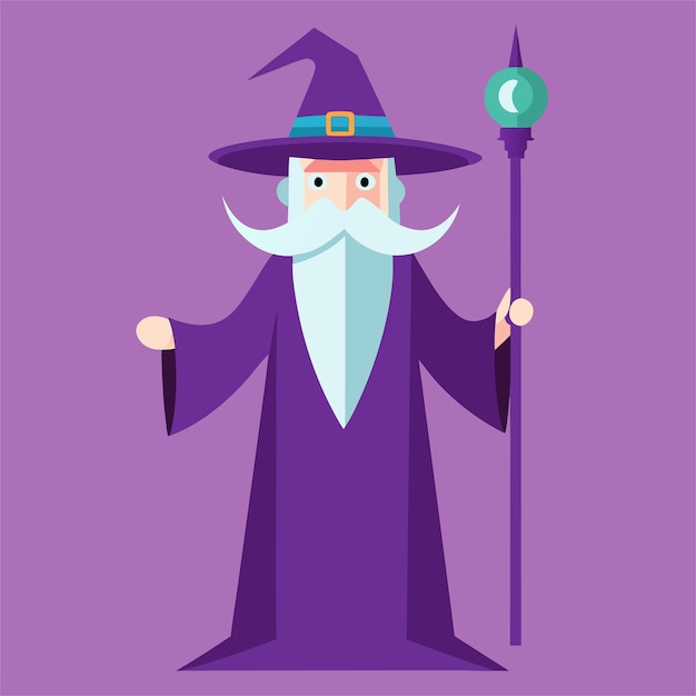 a cartoon image of a wizard with a purple background