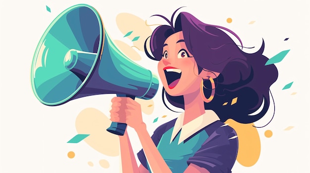 a cartoon image of a woman with a megaphone in her hand