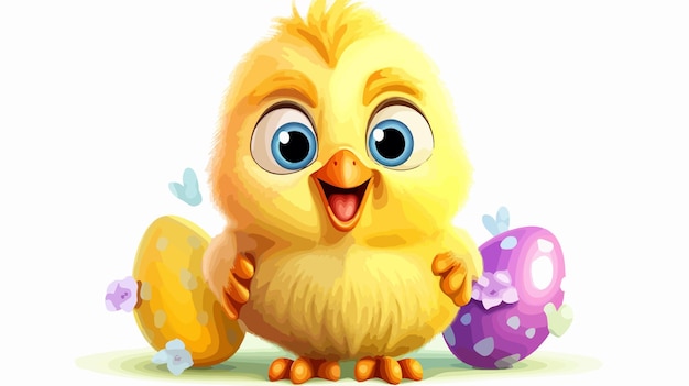 a cartoon image of a yellow chicken with a happy expression