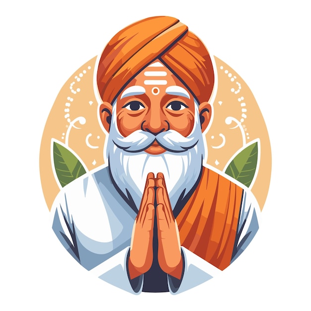 cartoon Indian man with traditional clothes and namaste vector illustration