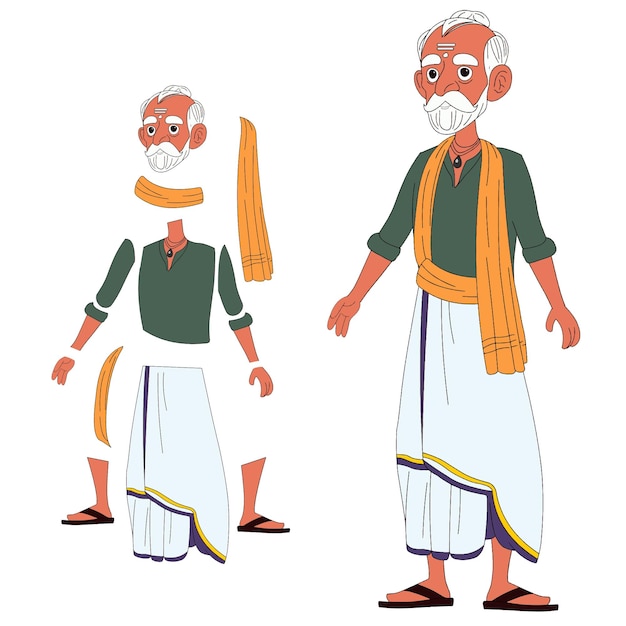 cartoon indian old man model sheet