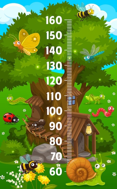 Cartoon insects and oak tree kids height chart