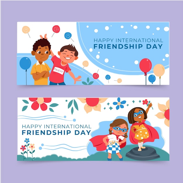 Cartoon international friendship day banners set