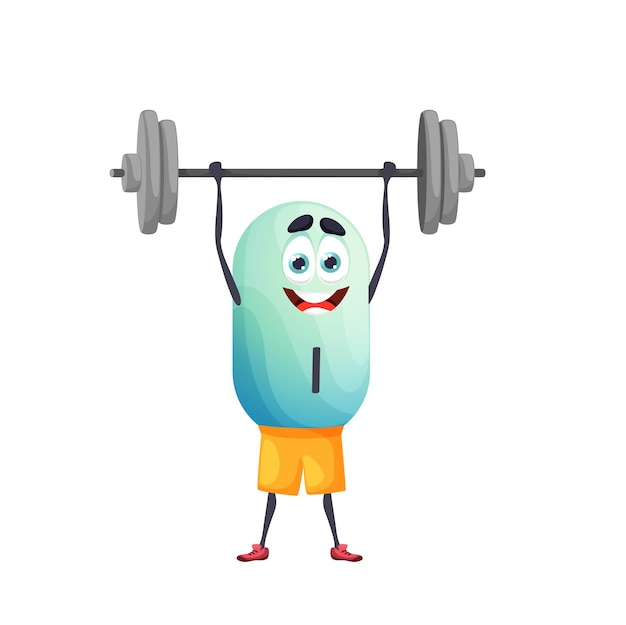 Cartoon iodine athlete character with barbell