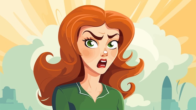 Vector cartoon irish woman looking angry 2d flat cartoon character illustration