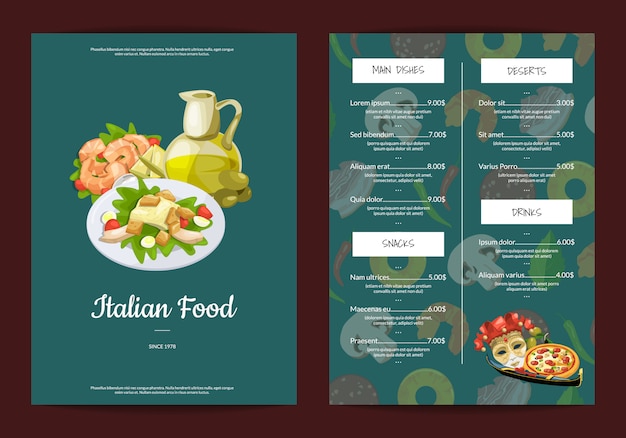  cartoon italian cuisine cafe or restaurant menu