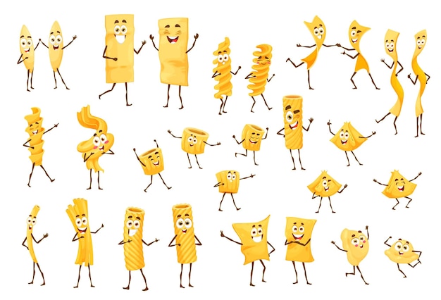 Vector cartoon italian pasta comical and cute characters