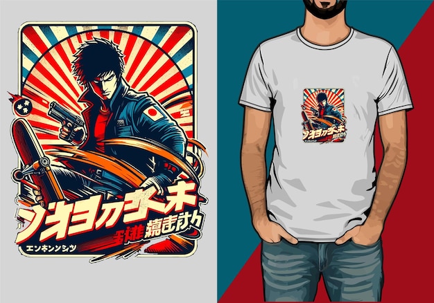 cartoon Japanese Martial art action vector tshirt design