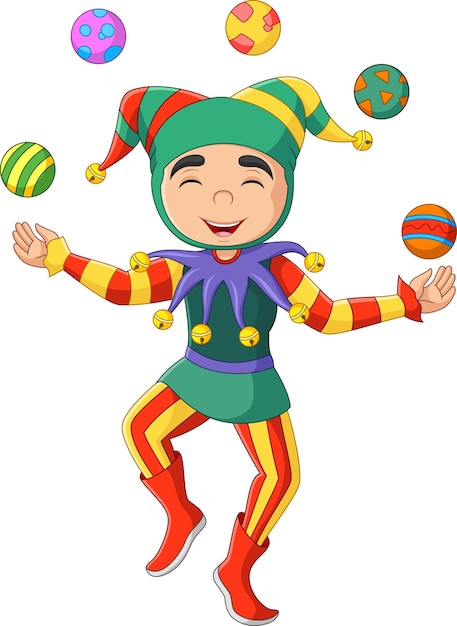 Cartoon jester juggling colorful balls