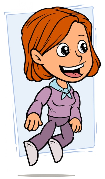 Cartoon jumping redhead girl character