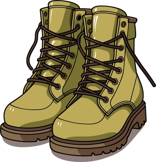 Cartoon Khaki Army Boots High Military Shoes Vector Illustration