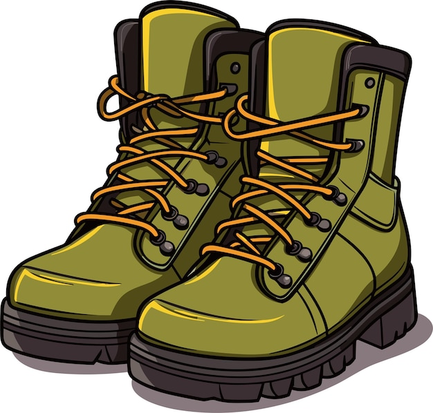 Cartoon Khaki Army Boots High Military Shoes Vector Illustration