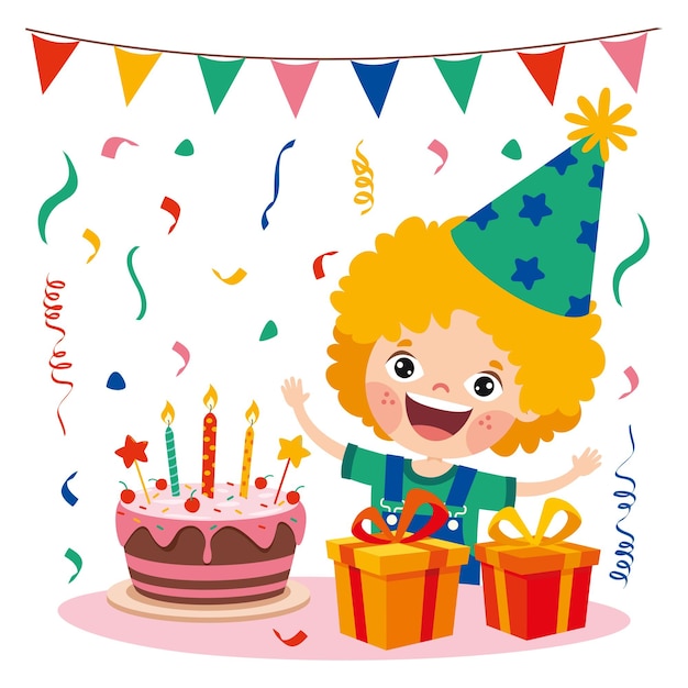 Cartoon Kid Celebrating Birthday Party