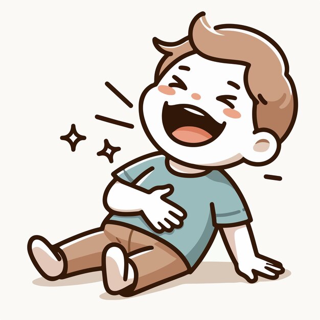 Vector cartoon kid laughing out loud while holding his stomach