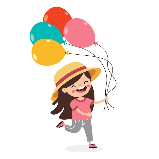 Cartoon Kid Playing With Balloons