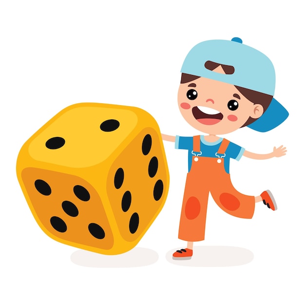 Cartoon Kid Playing With Dice