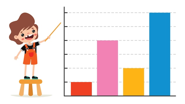 Cartoon Kid Showing Bar Graph