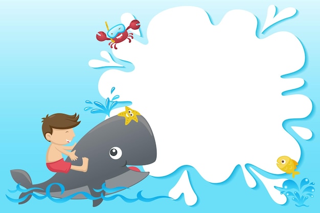 Cartoon kid with marine animals text template