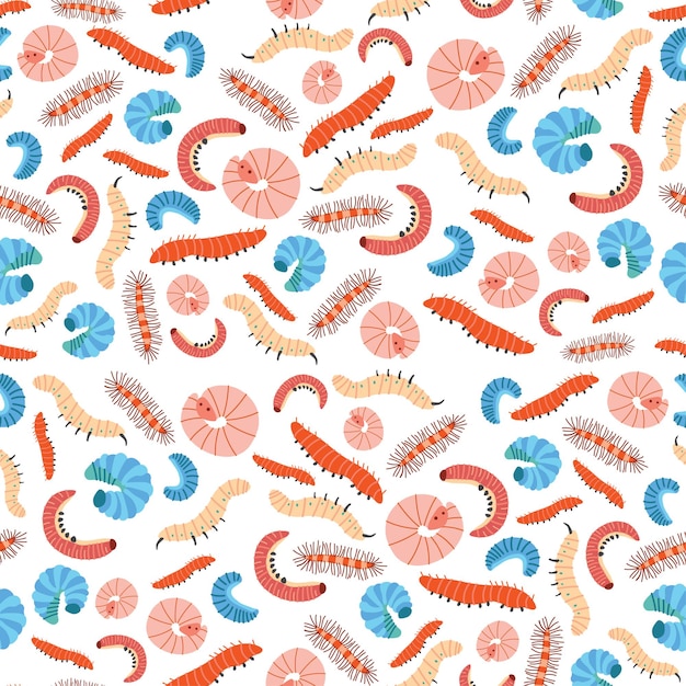 Cartoon kids cartoon caterpillars seamless pattern