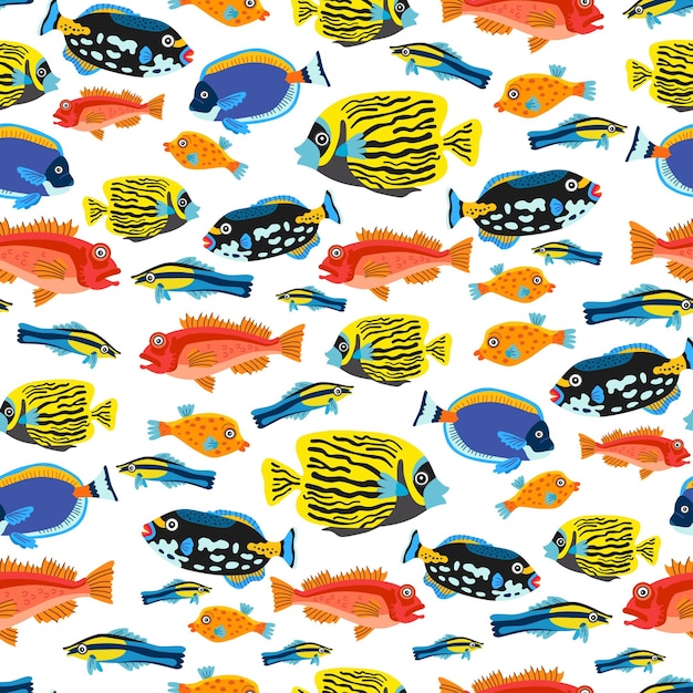 Cartoon kids cartoon tropic fish seamless pattern.