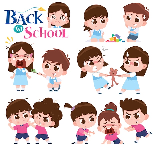 Cartoon kids character. Kids collection. Back to shool