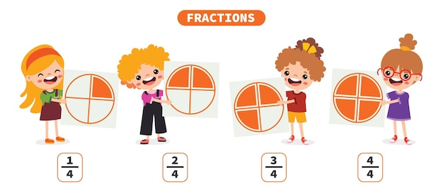 Vector cartoon kids learning fractions subject