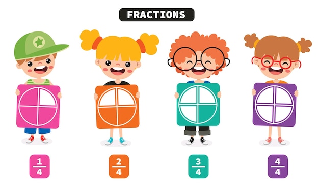 Cartoon Kids Learning Fractions Subject