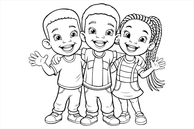 cartoon kids outline drawing