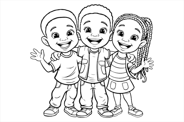 cartoon kids outline drawing