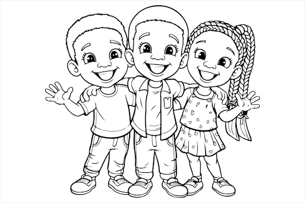 cartoon kids outline drawing