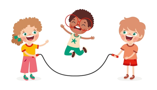 Cartoon Kids Playing Jumping Rope