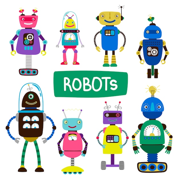 Cartoon kids robots of set  illustration