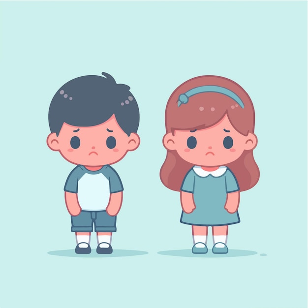 cartoon kids sad illustration