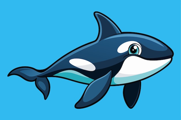 Vector a cartoon killer whale swims playfully in vibrant blue water showcasing its striking colors and friendly expression