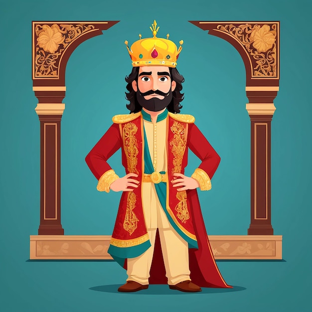 Vector a cartoon of a king with a crown and a crown