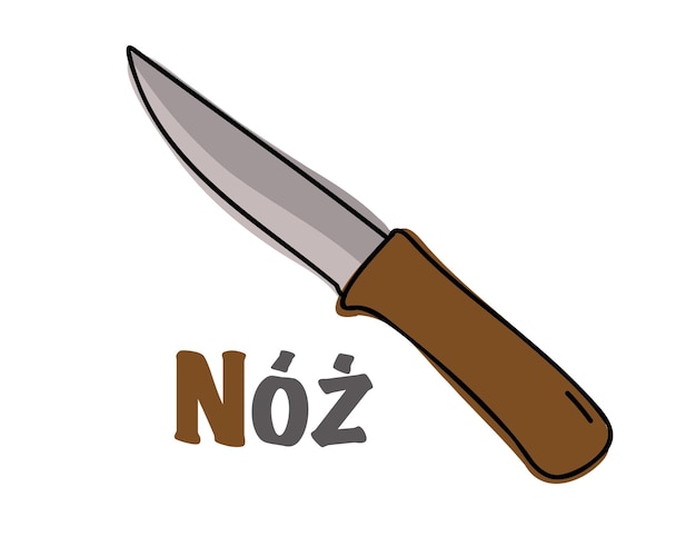 A cartoon of a knife with the word no on it Polish alphabet