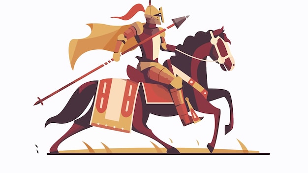 Vector a cartoon of a knight on a horse with a sword and shield