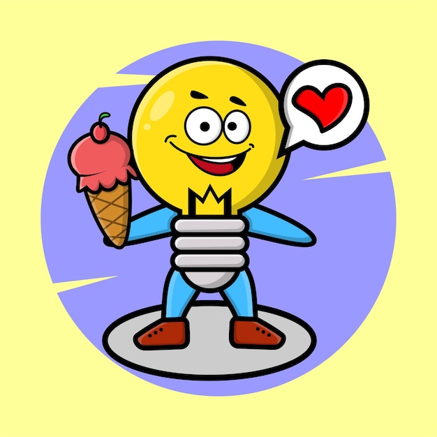 Cartoon lamp mascot holding ice cream cone cute style design for tshirt sticker logo element