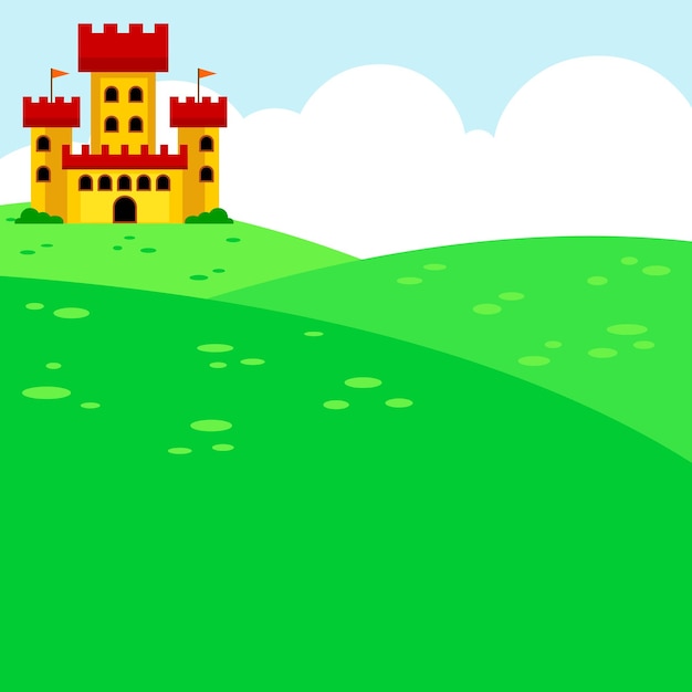 Cartoon Landscape Background With Castle Vector Hand Drawn Flat Design Illustration