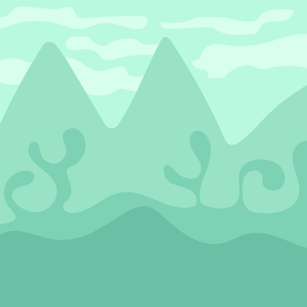 Cartoon landscape for game design, soft nature background - green mountains